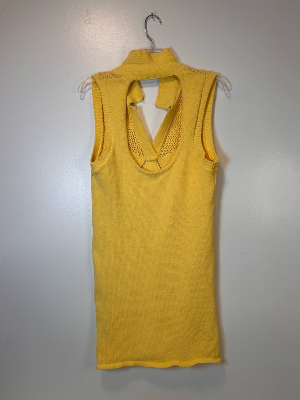 Zara Yellow Knit Polo Dress with Cutwork Details BodyCon Mini Size Large - Picture 3 of 7